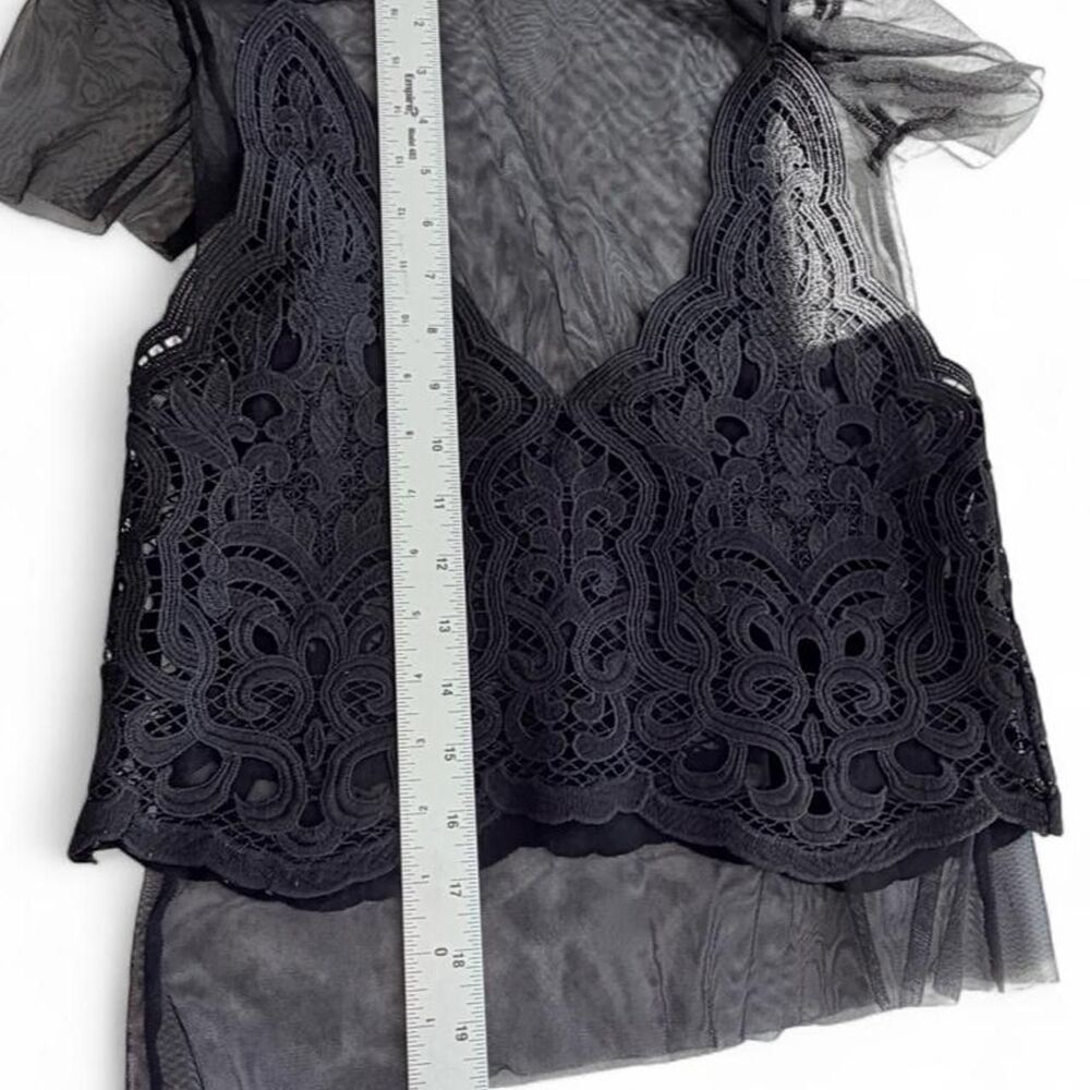 Zara Women's Black Lace Floral Embroidery Crop Top Size S - Picture 7 of 7